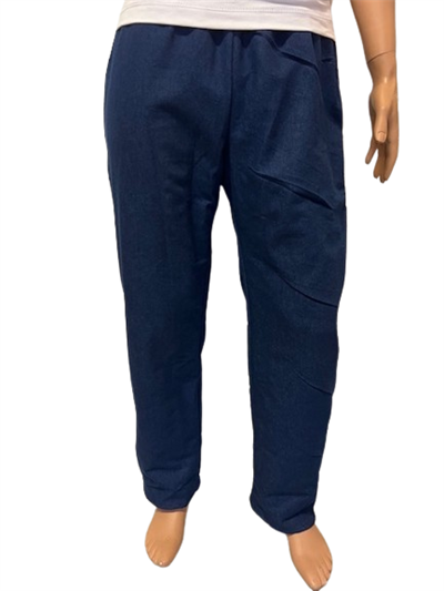 Bukser med foer og lynlås i begge ben. Denim